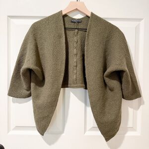 Brandy Melville Italian Cotton Blend Shrug Shoulder Olive Green One Size Open